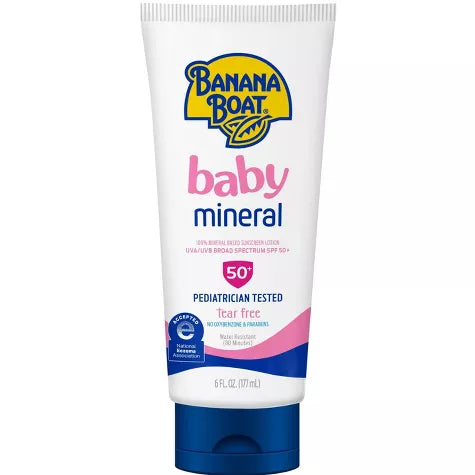 (2 Pack) Banana Boat Baby 100% Mineral Sunscreen Lotion SPF 50+, 6 oz