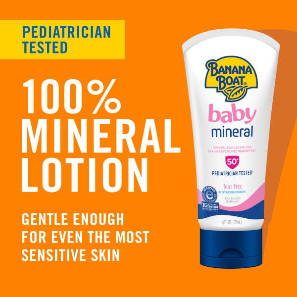 (2 Pack) Banana Boat Baby 100% Mineral Sunscreen Lotion SPF 50+, 6 oz